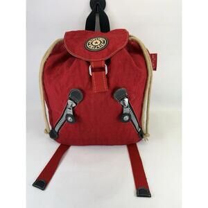 VINTAGE 90s Kipling Red Crinkle Nylon Backpack Rucksack Y2K Small Drawstring